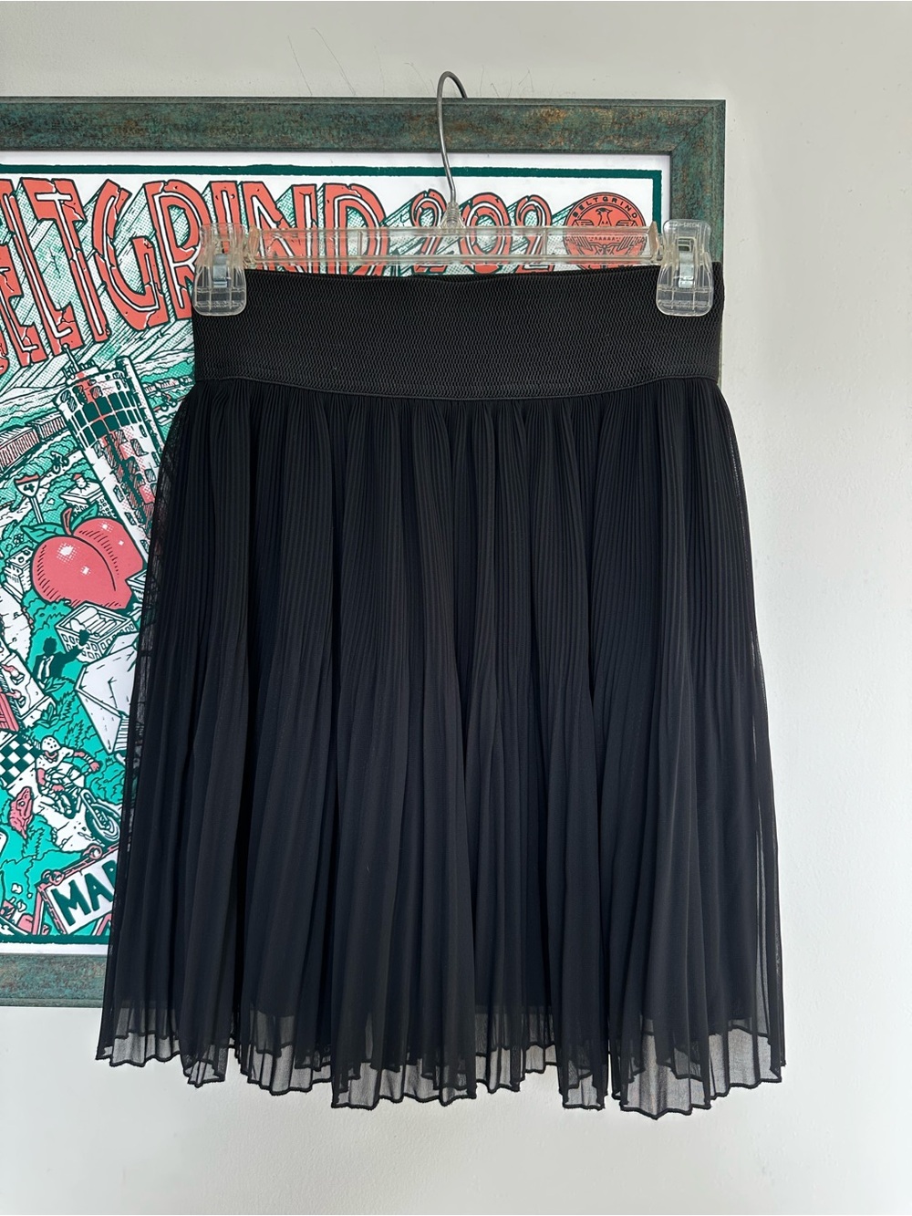 Mango Black Pleated Elastic Waistband Chiffon Mini Skirt Women’s Size Small 4